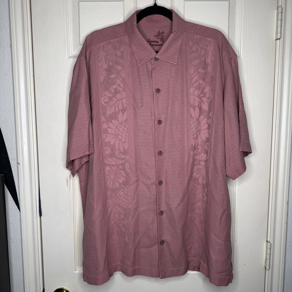 Tommy Bahama Shirt Men XL Pink Amazon Jacquard 100% Silk Tropical Beach